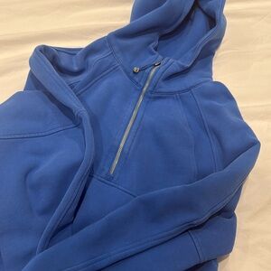 Blue Lulu Lemon half zip scuba sweatshirt with hood